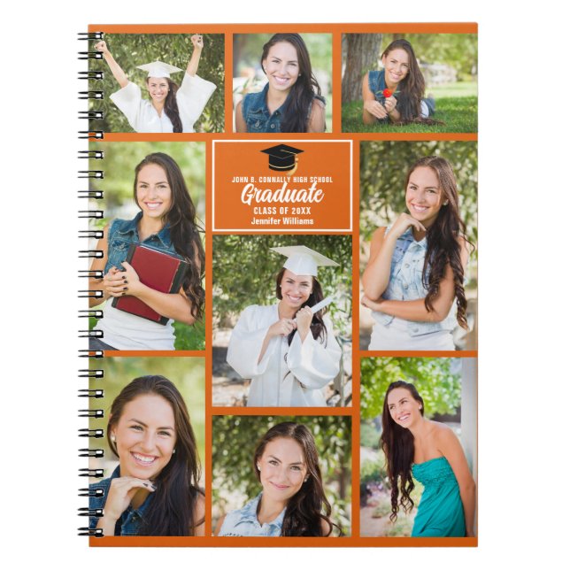 Orange Student Photo Collage Studenten Gift Anteckningsbok (Framsidan)