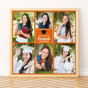 Orange Student Photo Collage Studenten Square Poster