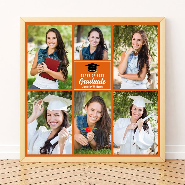 Orange Student Photo Collage Studenten Square Poster (Skapare uppladdad)