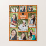 Orange Student Senior Photo Collage Studenten Pussel<br><div class="desc">Det här moderna fotosamlingspuset för äldre orangar i student har dina favoritfoton på 9 student. Den här studenten-designen har klassvit typografi av din high school eller College namn för 2023-klassen. Anpassa den här nyckelpresenten med ditt graderingsår under den svarta graderingshatten. Den har 2 vågrät bilder, 5 lodrät foton och 2...</div>