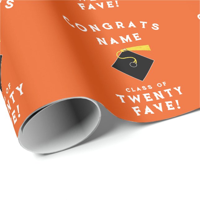 Orange Studenten 2025 Gift Presentpapper (Rullad Hörn)