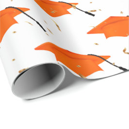 Orange Studentmössor och Guld-konfetti Presentpapper