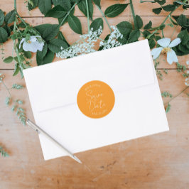 Orange Stylized Bröllop spara datum Runt Klistermärke