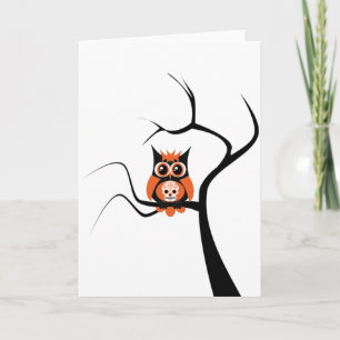 Orange Sugar Skull Uggla i Träd-kort Helgkort
