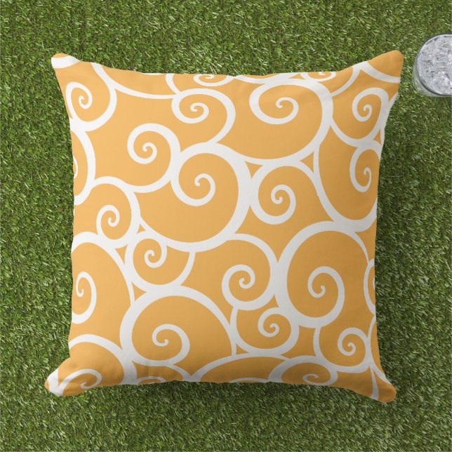 Orange Summer Swirl Mönster Kudde (Gräs)