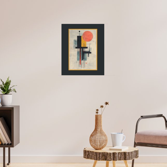 Orange Sun Modern Mid Century Art Affisch  (Vardagsrum 3)