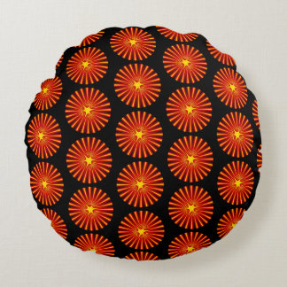 Orange Sunburst Fractal Art Beach House Mönster Rund Kudde