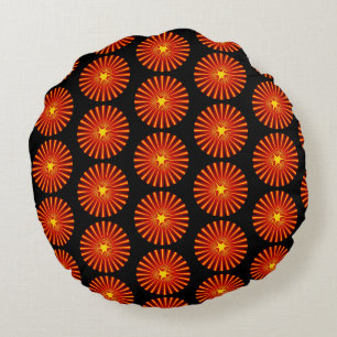 Orange Sunburst Fractal Art Beach House Mönster Rund Kudde