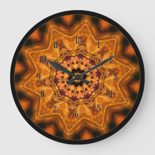 Orange Sunburst Mandala Wall Clock Stor Klocka