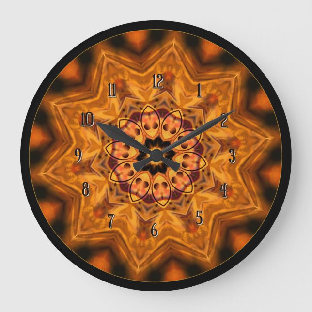 Orange Sunburst Mandala Wall Clock Stor Klocka (Framsida)
