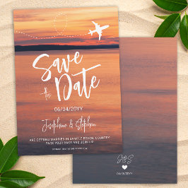 Orange Sunset Airplan Shape Destination Wedding Spara Datumet