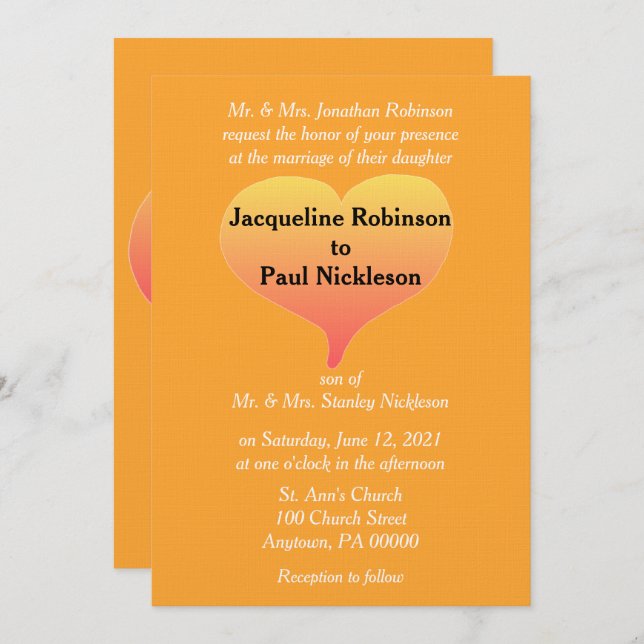 Orange Sunset Heart Bröllop Inbjudningar (Fram/baksida)