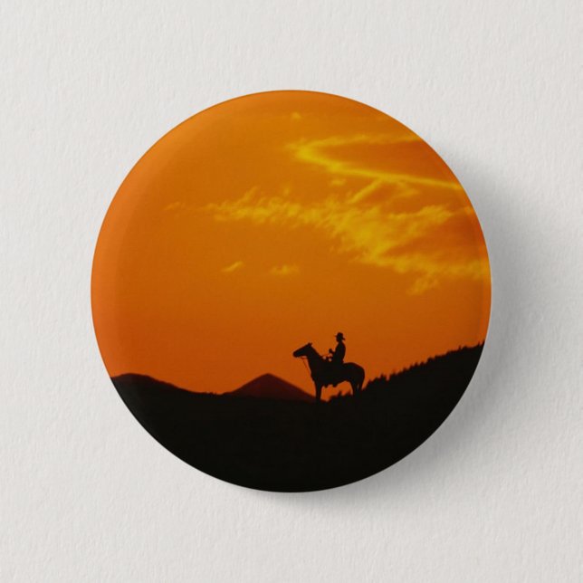 Orange Sunset med Cowboy Silhouette Knapp (Framsida)