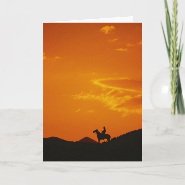 Orange Sunset med Cowboy Silhouette Kort (Framsida)