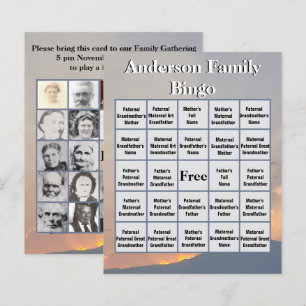 Orange Sunset Mountain Photo Family Bingo