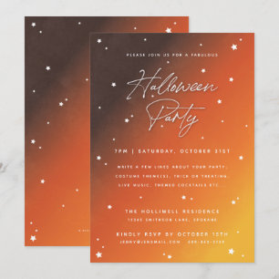Orange Sunset Script och Stars Halloween fest Inbjudningar