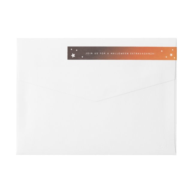 Orange Sunset+White Stars Wraparound Address Label Etikettband (Baksidan)