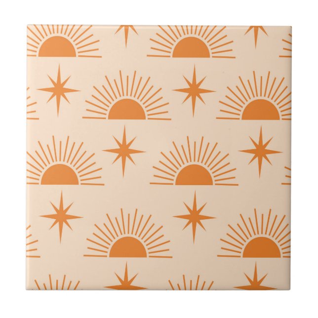 Orange Sunshine with Mid Century Starbursts  Kakelplatta (Framsidan)
