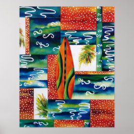 Orange Surfboard Poster