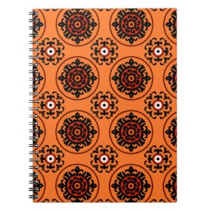Orange Suzani Mönster Anteckningsbok Med Spiral
