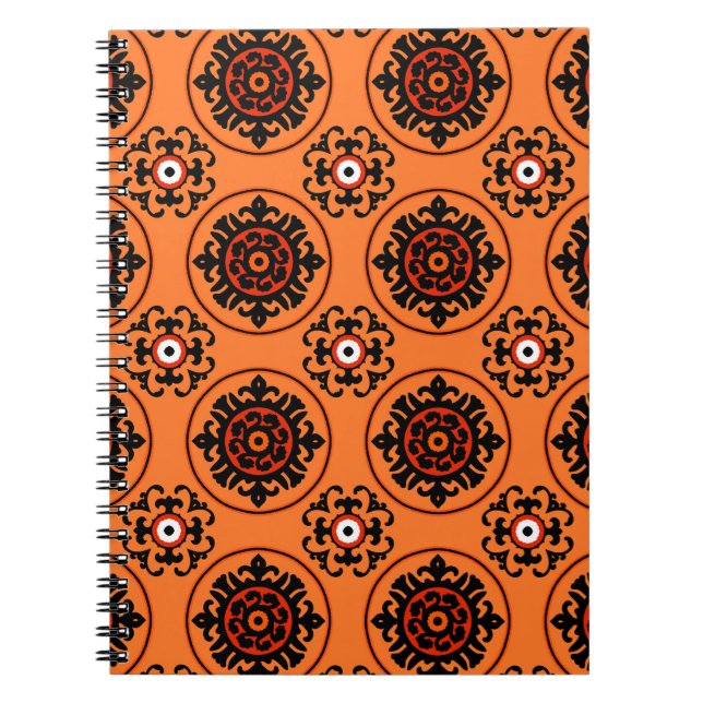 Orange Suzani Mönster Anteckningsbok Med Spiral (Framsidan)
