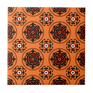 Orange Suzani Mönster Kakelplatta