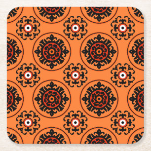 Orange Suzani Mönster Underlägg Papper Kvadrat