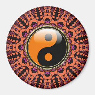 Orange+Svart Batik Yin Yang Magnet