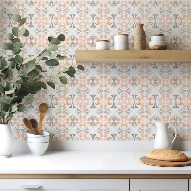 Orange svart blommigt marrokansk vattenfärg kakelplatta (Skapare uppladdad)
