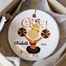 Orange & Svart Cheer Blonde CheerLedare Ornament