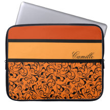 Orange, svart dammmönsterklass laptop sleeve