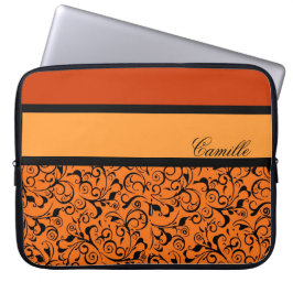 Orange, svart dammmönsterklass laptop sleeve