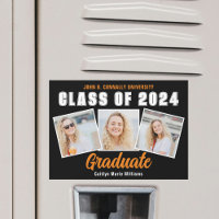 Orange Svart Examen Foto Collage Magnet Kort