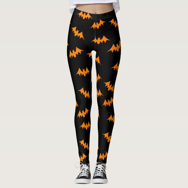 Orange/svart fladdermösskonfettidamasker leggings (Framsida)
