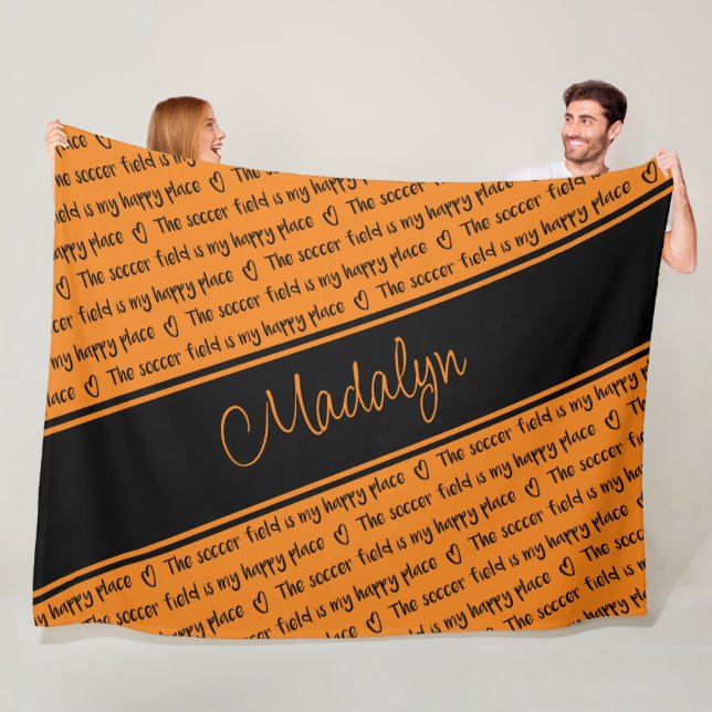 orange svart Fotboll fält är min lycklig ställe Fleecefilt (På plats)