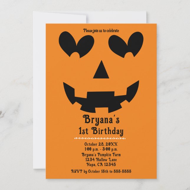 Orange & Svart Glad Hjärtpumpa Halloween Inbjudningar (Framsida)