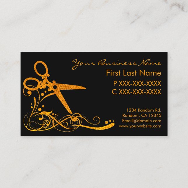 Orange svart glitter-snurra hårklippta affärskort visitkort (Framsida)