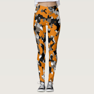 Orange Svart Grå Tan Kamouflage Kamouflagetryck Leggings