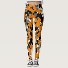Orange Svart Grå Tan Kamouflage Kamouflageutskrift Leggings