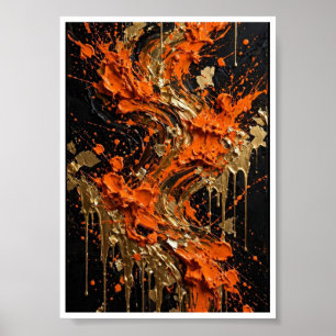 Orange Svart Guld Eld Abstrakt Konsttryck Poster