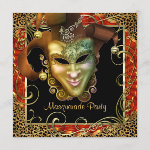 Orange Svart Guld Leopard Maskerad Fest Inbjudningar