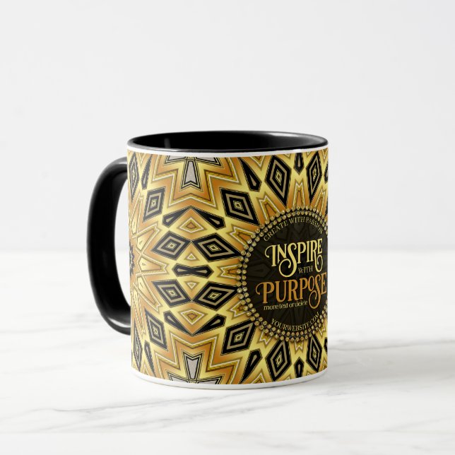 Orange Svart Gult Art Deco Mandala Mugg (Framsida vänster)