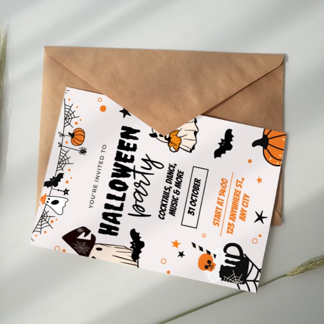 Orange Svart Halloween-fest Invitation Inbjudningar (Skapare uppladdad)