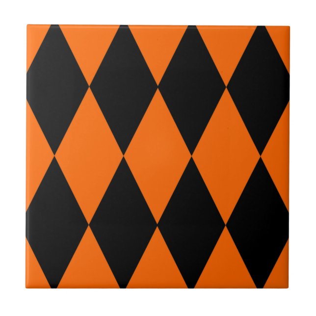 Orange Svart Harlekin Diamanter Rutmönster Design  Kakelplatta (Framsidan)