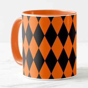 Orange Svart Harlekin Diamanter Rutmönster Design Mugg