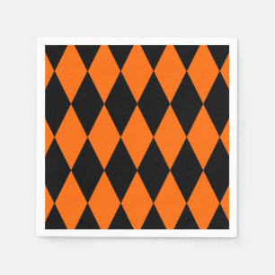 Orange Svart Harlekin Diamanter Rutmönster Design Pappersservett