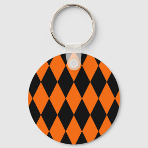 Orange Svart Harlequin Diamonds Rutigt Mönster Nyckelring