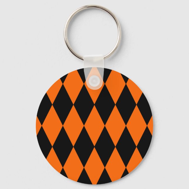 Orange Svart Harlequin Diamonds Rutigt Mönster  Nyckelring (Framsida)