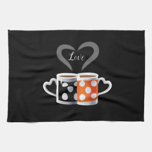 Orange + Svart Kaffe Färg Trendig Design POP ART Kökshandduk