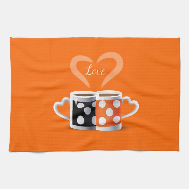 Orange + Svart Kaffe Färg Trendig Design POP ART Kökshandduk (Horisontell)